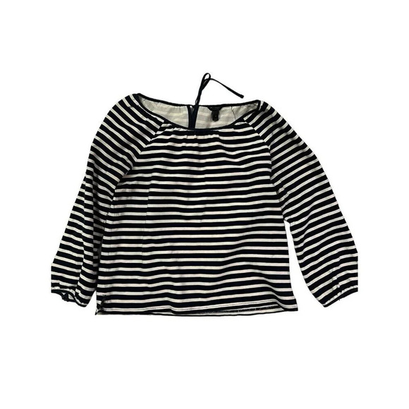 J Crew Top Small Navy White Striped Peasant Classic Nautical Coastal Vacation - Picture 11 of 15